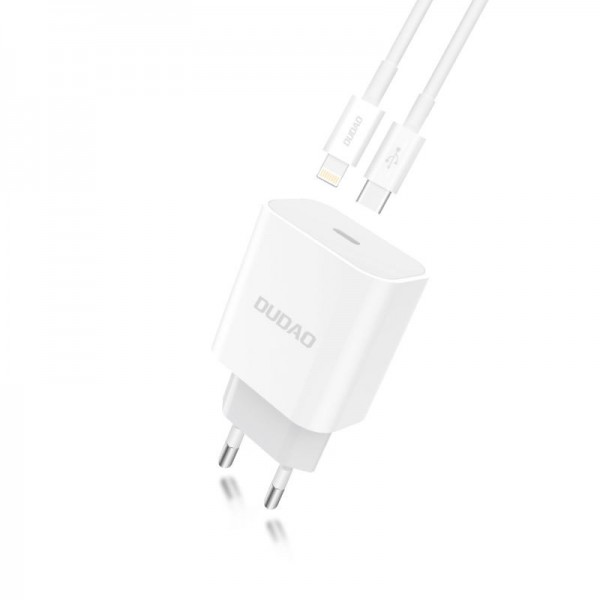 شارژر دیواری DUDAO مدل A8EU به همراه کابل تبدیل USB-C به لایتنینگ