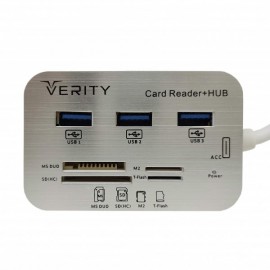 هاب 3 پورت USB3.0 VERITY و رم ریدر مدل H-408