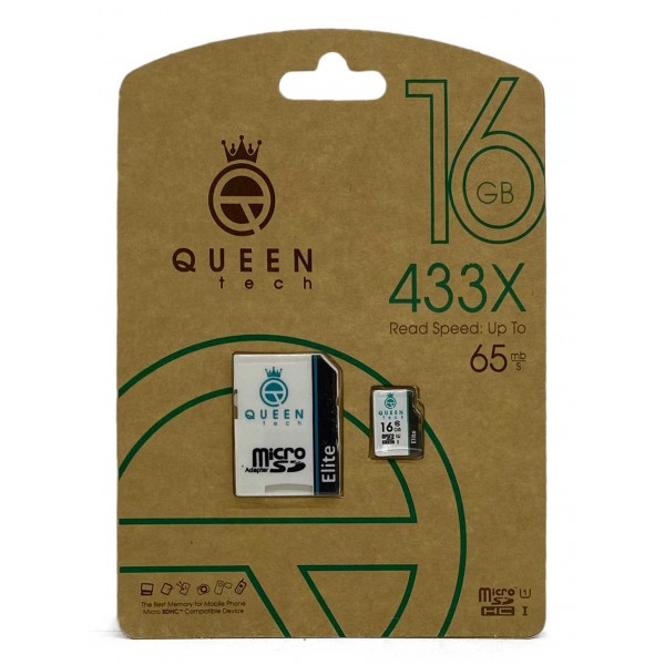 کارت حافظه QUEEN TECH 16G کلاس 10 سرعت 65MB/S همراه با آداپتور