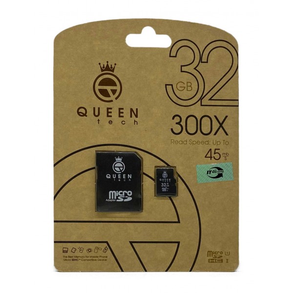 کارت حافظه QUEEN TECH 32G کلاس 10 سرعت 45MB/S همراه با آداپتور
