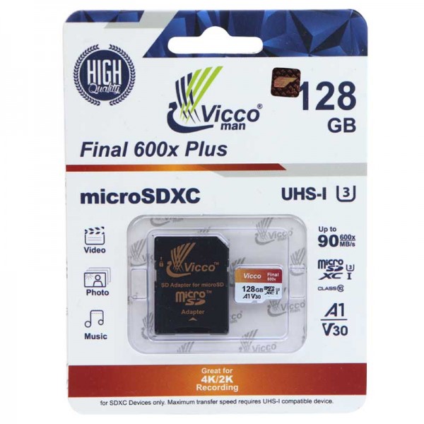 کارت حافظه VICCO 128GB U3 سرعت 90MB/S همراه با آداپتور