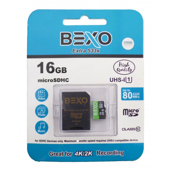 کارت حافظه BEXO 16G کلاس 10 سرعت 80MB/S به همراه آداپتور