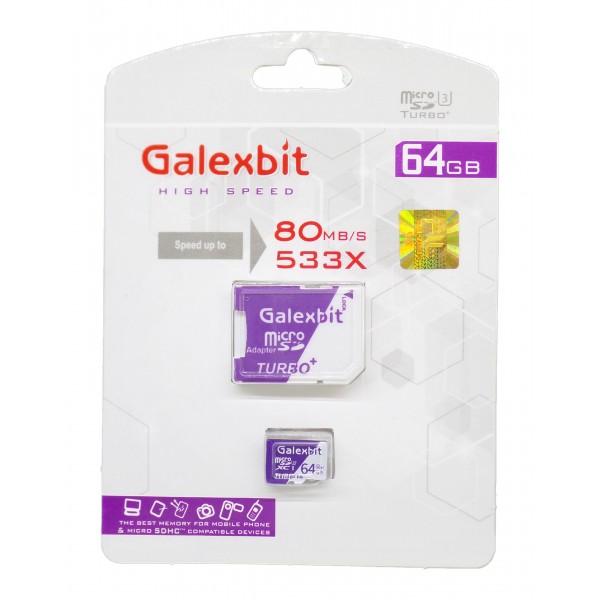 کارت حافظه Galexbit 64G U3 کلاس 10 سرعت 80MB/S همراه با آداپتور