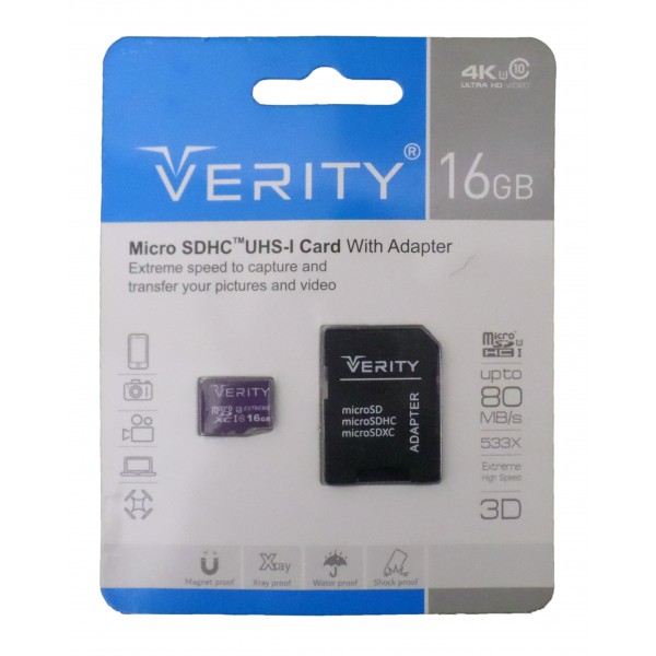 کارت حافظه VERITY 16G سرعت 80MB/S همراه با آداپتور