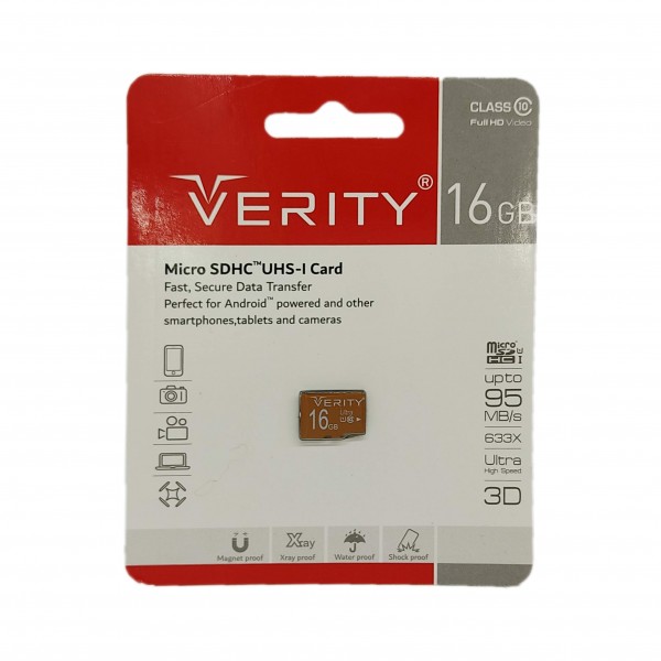کارت حافظه VERITY کلاس U1 10 سرعت 95MB/S ظرفیت 16 گیگابایت
